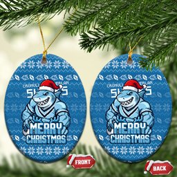Cronulla Sharks Christmas Ceramic Ornament Australian Rugby Fans - Pixelated Ugly Xmas Pattern Mascot Santa