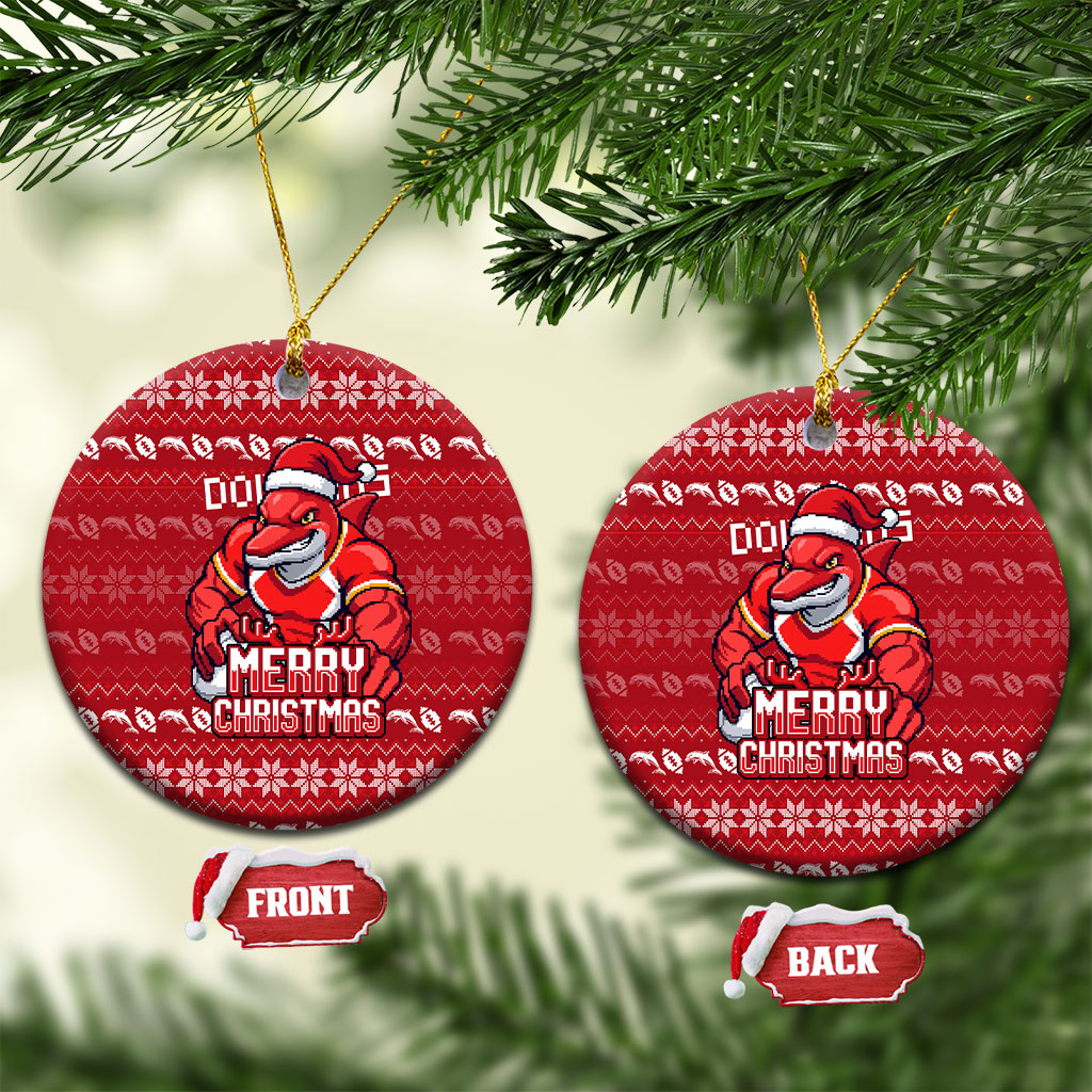 Dolphins Christmas Ceramic Ornament Australian Rugby Fans - Pixelated Ugly Xmas Pattern Mascot Santa