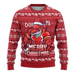 Personalized Dolphins Christmas Ugly Christmas Sweater Australian Rugby Fans - Pixelated Ugly Xmas Pattern Mascot Santa