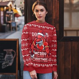 Personalized Dolphins Christmas Ugly Christmas Sweater Australian Rugby Fans - Pixelated Ugly Xmas Pattern Mascot Santa