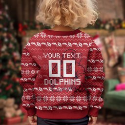 Personalized Dolphins Christmas Kid Ugly Christmas Sweater Australian Rugby Fans - Pixelated Ugly Xmas Pattern Mascot Santa