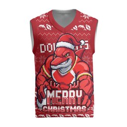 Personalized Dolphins Christmas Knitted V-Neck Vest Australian Rugby Fans - Pixelated Ugly Xmas Pattern Mascot Santa