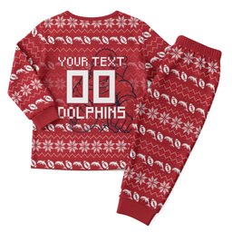 Personalized Dolphins Christmas Pajama Set Australian Rugby Fans - Pixelated Ugly Xmas Pattern Mascot Santa