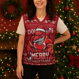 Personalized Dolphins Christmas Knitted V-Neck Vest Australian Rugby Fans - Pixelated Ugly Xmas Pattern Mascot Santa