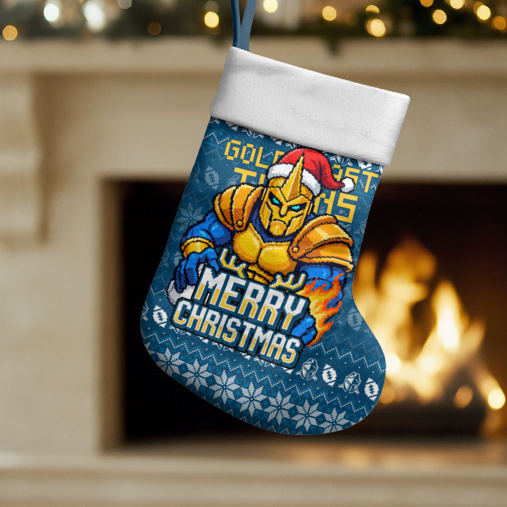 Gold Coast Titans Christmas Stocking Australian Rugby Fans - Pixelated Ugly Xmas Pattern Mascot Santa