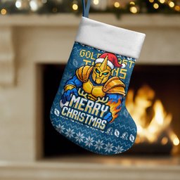Gold Coast Titans Christmas Stocking Australian Rugby Fans - Pixelated Ugly Xmas Pattern Mascot Santa