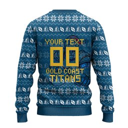 Personalized Gold Coast Titans Christmas Ugly Christmas Sweater Australian Rugby Fans - Pixelated Ugly Xmas Pattern Mascot Santa