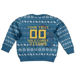 Personalized Gold Coast Titans Christmas Kid Ugly Christmas Sweater Australian Rugby Fans - Pixelated Ugly Xmas Pattern Mascot Santa