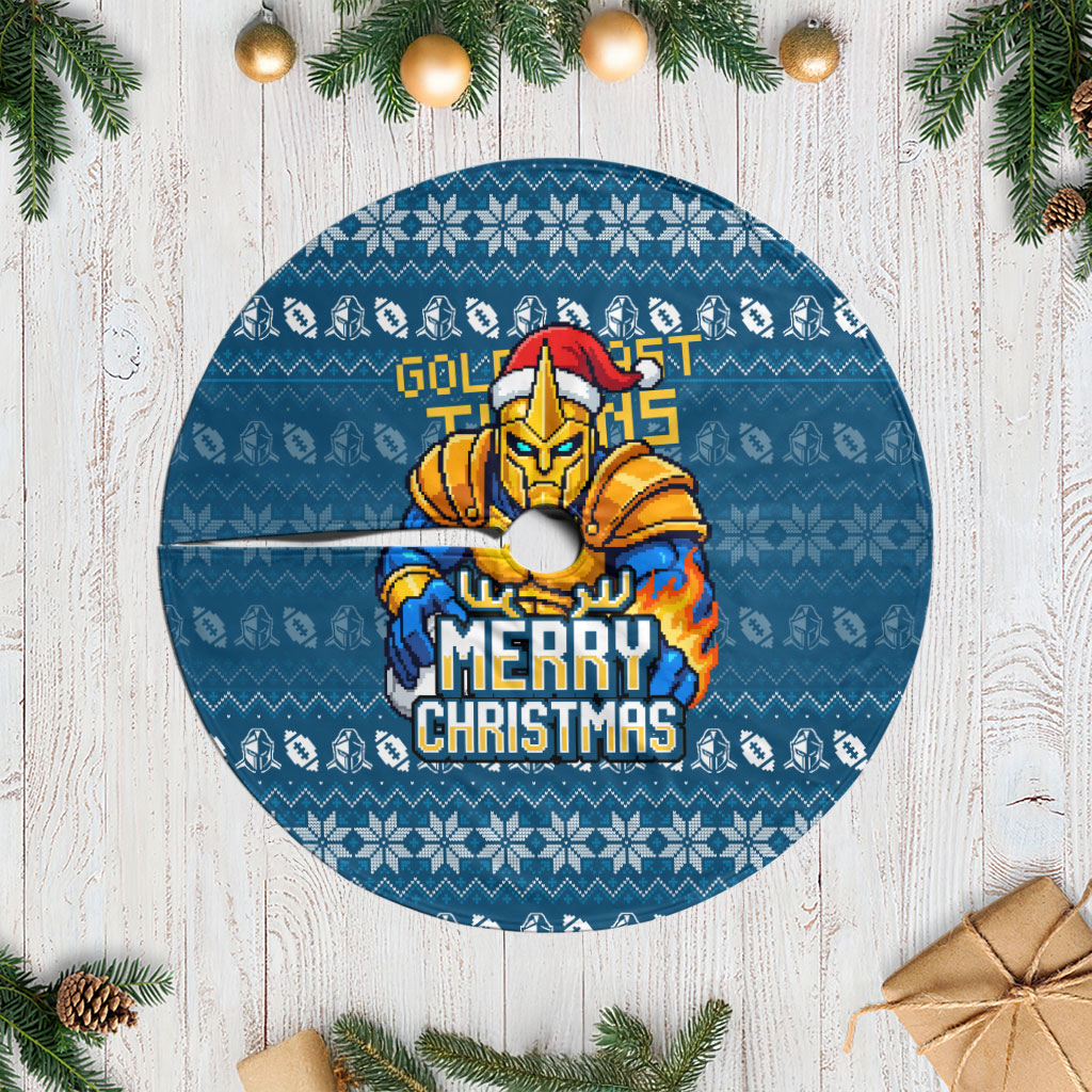 Gold Coast Titans Christmas Tree Skirt Australian Rugby Fans - Pixelated Ugly Xmas Pattern Mascot Santa
