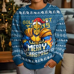 Personalized Gold Coast Titans Christmas Kid Ugly Christmas Sweater Australian Rugby Fans - Pixelated Ugly Xmas Pattern Mascot Santa