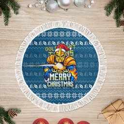 Gold Coast Titans Christmas Tree Skirt Australian Rugby Fans - Pixelated Ugly Xmas Pattern Mascot Santa
