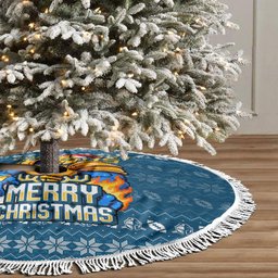 Gold Coast Titans Christmas Tree Skirt Australian Rugby Fans - Pixelated Ugly Xmas Pattern Mascot Santa