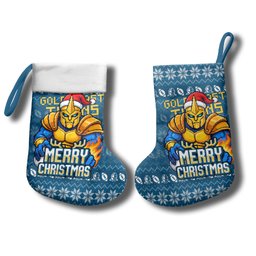 Gold Coast Titans Christmas Stocking Australian Rugby Fans - Pixelated Ugly Xmas Pattern Mascot Santa