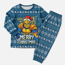 Personalized Gold Coast Titans Christmas Pajama Set Australian Rugby Fans - Pixelated Ugly Xmas Pattern Mascot Santa