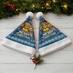 Gold Coast Titans Christmas Santa Hat Australian Rugby Fans - Pixelated Ugly Xmas Pattern Mascot Santa