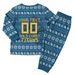 Personalized Gold Coast Titans Christmas Pajama Set Australian Rugby Fans - Pixelated Ugly Xmas Pattern Mascot Santa