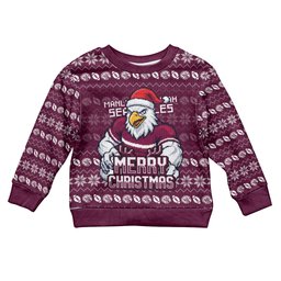 Personalized Sea Eagles Christmas Kid Ugly Christmas Sweater Australian Rugby Fans - Pixelated Ugly Xmas Pattern Mascot Santa