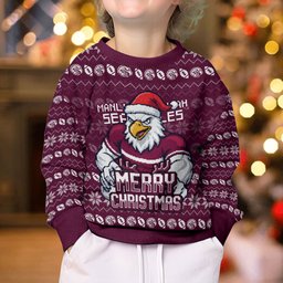 Personalized Sea Eagles Christmas Kid Ugly Christmas Sweater Australian Rugby Fans - Pixelated Ugly Xmas Pattern Mascot Santa