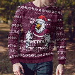 Personalized Sea Eagles Christmas Ugly Christmas Sweater Australian Rugby Fans - Pixelated Ugly Xmas Pattern Mascot Santa