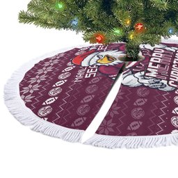 Sea Eagles Christmas Tree Skirt Australian Rugby Fans - Pixelated Ugly Xmas Pattern Mascot Santa