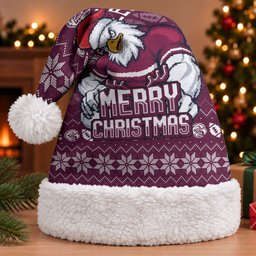 Sea Eagles Christmas Santa Hat Australian Rugby Fans - Pixelated Ugly Xmas Pattern Mascot Santa