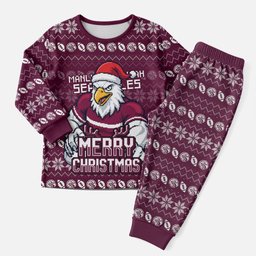 Personalized Sea Eagles Christmas Pajama Set Australian Rugby Fans - Pixelated Ugly Xmas Pattern Mascot Santa