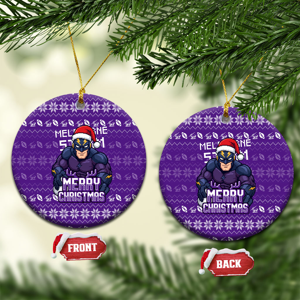 Melbourne Storm Christmas Ceramic Ornament Australian Rugby Fans - Pixelated Ugly Xmas Pattern Mascot Santa
