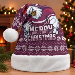 Sea Eagles Christmas Santa Hat Australian Rugby Fans - Pixelated Ugly Xmas Pattern Mascot Santa