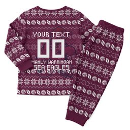 Personalized Sea Eagles Christmas Pajama Set Australian Rugby Fans - Pixelated Ugly Xmas Pattern Mascot Santa