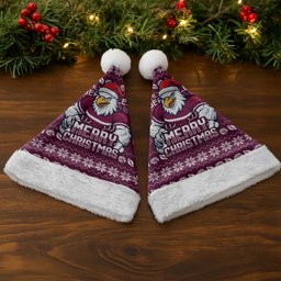 Sea Eagles Christmas Santa Hat Australian Rugby Fans - Pixelated Ugly Xmas Pattern Mascot Santa