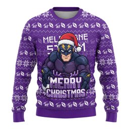 Personalized Melbourne Storm Christmas Ugly Christmas Sweater Australian Rugby Fans - Pixelated Ugly Xmas Pattern Mascot Santa