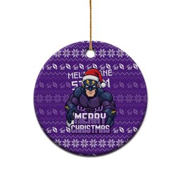 Melbourne Storm Christmas Ceramic Ornament Australian Rugby Fans - Pixelated Ugly Xmas Pattern Mascot Santa