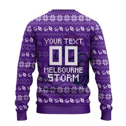 Personalized Melbourne Storm Christmas Ugly Christmas Sweater Australian Rugby Fans - Pixelated Ugly Xmas Pattern Mascot Santa