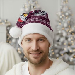 Sea Eagles Christmas Santa Hat Australian Rugby Fans - Pixelated Ugly Xmas Pattern Mascot Santa