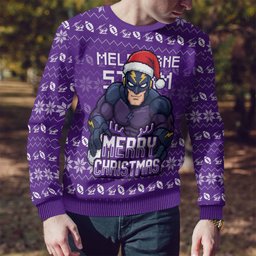 Personalized Melbourne Storm Christmas Ugly Christmas Sweater Australian Rugby Fans - Pixelated Ugly Xmas Pattern Mascot Santa