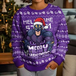 Personalized Melbourne Storm Christmas Kid Ugly Christmas Sweater Australian Rugby Fans - Pixelated Ugly Xmas Pattern Mascot Santa