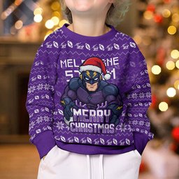 Personalized Melbourne Storm Christmas Kid Ugly Christmas Sweater Australian Rugby Fans - Pixelated Ugly Xmas Pattern Mascot Santa