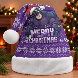 Melbourne Storm Christmas Santa Hat Australian Rugby Fans - Pixelated Ugly Xmas Pattern Mascot Santa