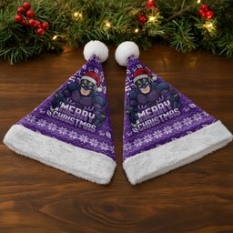 Melbourne Storm Christmas Santa Hat Australian Rugby Fans - Pixelated Ugly Xmas Pattern Mascot Santa