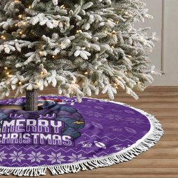 Melbourne Storm Christmas Tree Skirt Australian Rugby Fans - Pixelated Ugly Xmas Pattern Mascot Santa