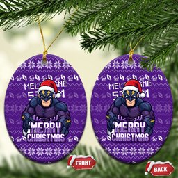 Melbourne Storm Christmas Ceramic Ornament Australian Rugby Fans - Pixelated Ugly Xmas Pattern Mascot Santa