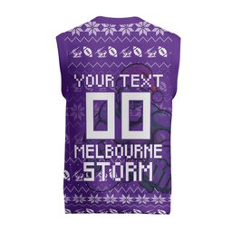Personalized Melbourne Storm Christmas Knitted V-Neck Vest Australian Rugby Fans - Pixelated Ugly Xmas Pattern Mascot Santa