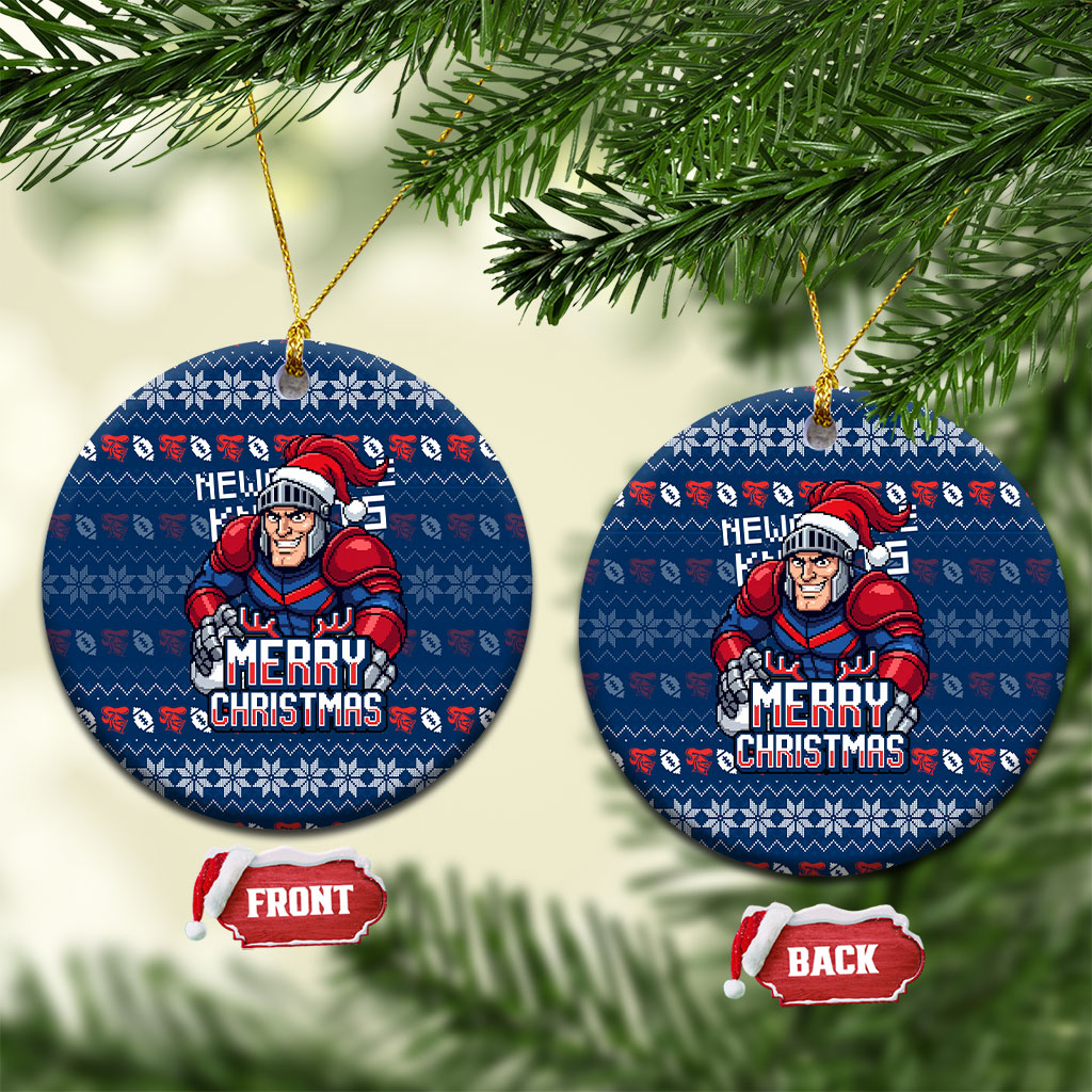 Newcastle Knights Christmas Ceramic Ornament Australian Rugby Fans - Pixelated Ugly Xmas Pattern Mascot Santa