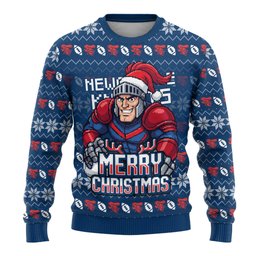 Personalized Newcastle Knights Christmas Ugly Christmas Sweater Australian Rugby Fans - Pixelated Ugly Xmas Pattern Mascot Santa