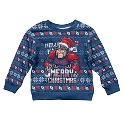 Personalized Newcastle Knights Christmas Kid Ugly Christmas Sweater Australian Rugby Fans - Pixelated Ugly Xmas Pattern Mascot Santa