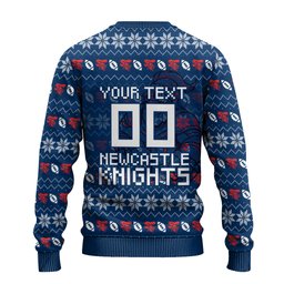 Personalized Newcastle Knights Christmas Ugly Christmas Sweater Australian Rugby Fans - Pixelated Ugly Xmas Pattern Mascot Santa