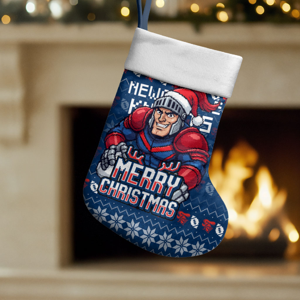 Newcastle Knights Christmas Stocking Australian Rugby Fans - Pixelated Ugly Xmas Pattern Mascot Santa