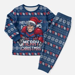 Personalized Newcastle Knights Christmas Pajama Set Australian Rugby Fans - Pixelated Ugly Xmas Pattern Mascot Santa