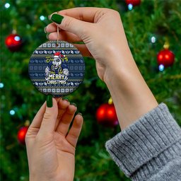 Cowboys Christmas Ceramic Ornament Australian Rugby Fans - Pixelated Ugly Xmas Pattern Mascot Santa