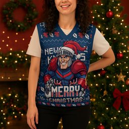Personalized Newcastle Knights Christmas Knitted V-Neck Vest Australian Rugby Fans - Pixelated Ugly Xmas Pattern Mascot Santa